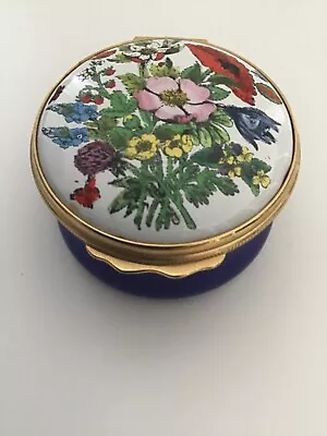 Halcyon Days Enamel Box Round Floral Enameled Trinket Box By Bilston Battersea • $10.50