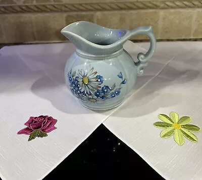 Vintage McCoy Pottery Pitcher #7528 Powder Blue W/Daisy And Blue Flowers USA • $18