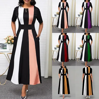 $22.19 • Buy Women Colorblock Maxi Dress Ladies OL Work Evening Cocktail Pockets Long Dresses
