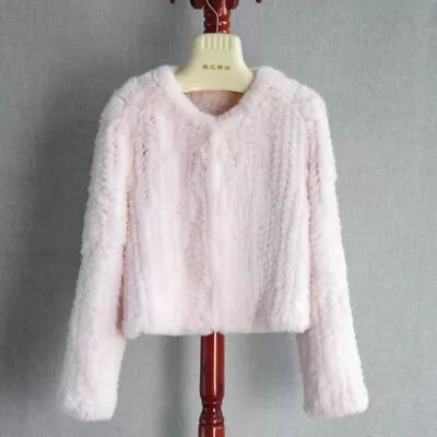 Womens Rex Rabbit Fur Coat Korean Short Thickened Woven Fur Cardigan Jacket Warm • $445.93