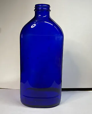 Vintage Large Cobalt Blue Glass Bottle Made In USA 9.25  Tall SEE PHOTOS • $18.99