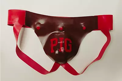 Rubberpigs   PIG  Codpiece Jockstrap Premium Brown & Red Rubber Latex • £40