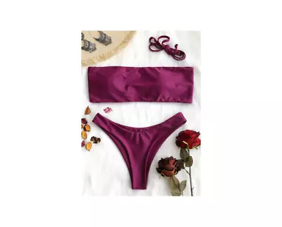 Women Padded Bandeau Bikini Set Purplish Red Size US 4 NWT • £12.35