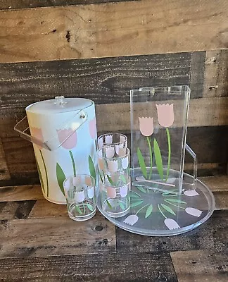 Vintage H J Stotter Lucite & Acrylic Tulip Set Tray Cups Pitcher & Ice Bucket • $79.94