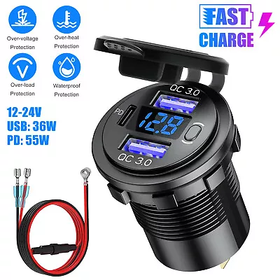 USB Car Charger Dual QC3.0 PD Port With Voltmeter Outlet Socket For 12V Boat RV • $15.98