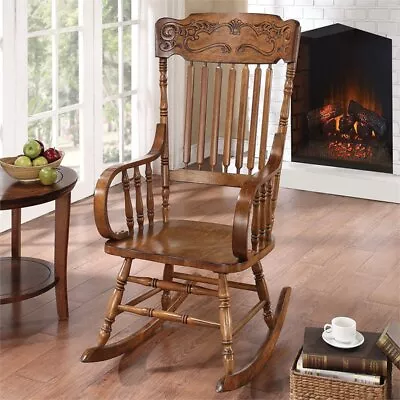 Coaster Traditional Wood Windsor Rocker With Ornamental Headrest In Brown • $190.57