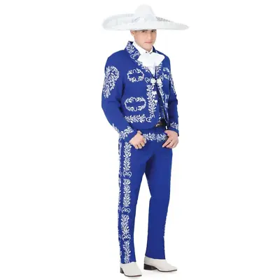 Men's 3Pc Bespoke Blue Cotton Embroidered Mariachi Wedding Dress Suits For Men • $947.82