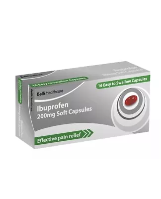 Ibuprofhen 16 Soft Capsules 200mg Pain Relief Body Ache Cold Flu Period Max 2 • £4.89