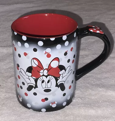 Disney Minnie Mouse 3D Coffee Mug Cup Black White Red Polka Dots Bow On Handle • $13.95