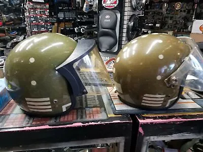 Vintage PR Saber Helmets 70's Flip Shields Metalflake Green Old Skool Motorcycle • $149.99