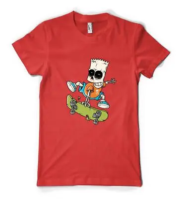 Skateboarding Bart Cartoon Undead Skeleton Personalised Unisex Adult T Shirt • £14.49