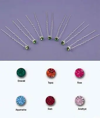 Set Of 6 Coloured Crystal Hair Pins Jewels Slides - Bridal Prom Hair Accessories • £2.99