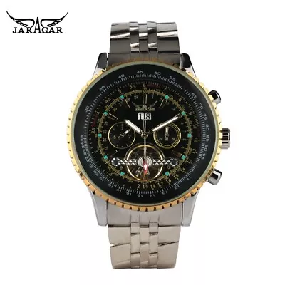 JARAGAR Men's Automatic Mechanical Watch Date Tourbillon Military Steel Watches • £34.92