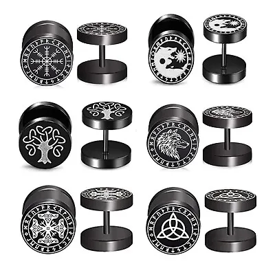 6pairs Viking Runes Stud Earrings For Men Women Fake Ear Plugs Gauges 8mm • $13.99