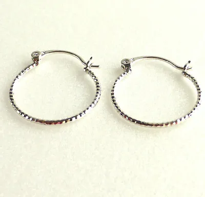 Women Girls Thin Light Weight 20mm Small Creole Hoop Earrings White Gold Plated • £9.02