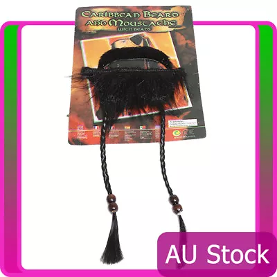 Pirate Beard Moustache Facial Hair Set Caribbean Jack Sparrow Costume Accessory • $9.49