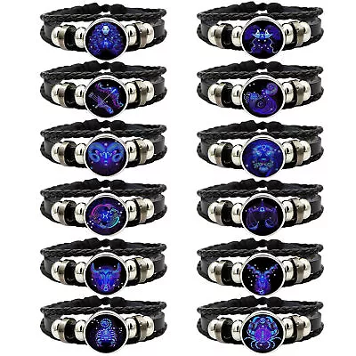 Zodiac Signs Spirit BraceletAdjustable 12Constellation Zodiac Leather Bracelets • £4.79