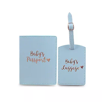 Baby Boy Protective Identifying Luggage Travel Tag/Passport Holder Blue/Gold Set • $29