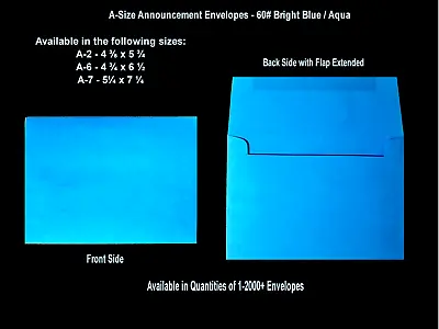 A2▪A6▪A7 60# Premium Bright Blue Aqua Announcement Envelopes Various Quantities • $8.49