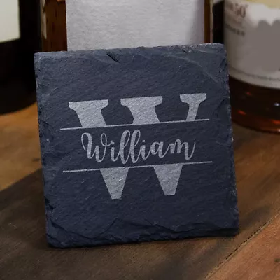 Personalised Slate Coaster Custom Engraved Name With Initial Coffee Tea Beer Mat • £5.99