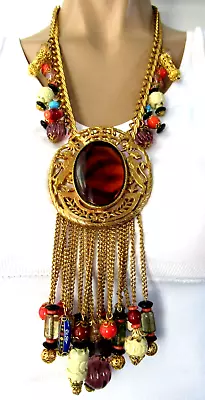 MOANS COUTURE Mythological Creature Beaded MASSIVE Tassel Necklace • $499.99