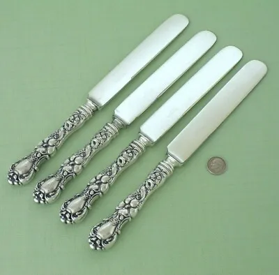 R. WALLACE Silverplate FLORAL Group Of 4 Old French KNIVES W/ Bolster 9 5/8  Lg  • $44.99