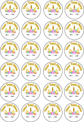 £1.40 • Buy Personalised Unicorn Rainbow Edible Cupcake Fairy Cake Wafer Paper Toppers X 24