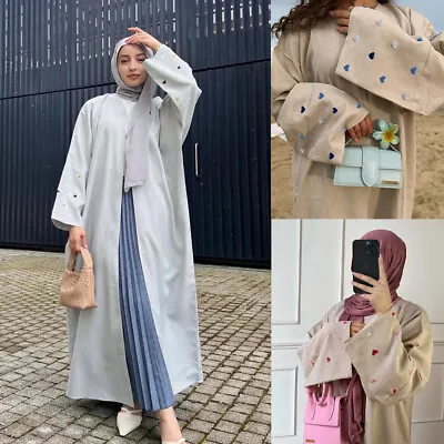 New Women Kaftan Muslim Maxi Dress Abaya Open Kimono Cardigan Dubai Islamic Robe • £33.54