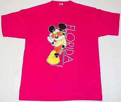 Vintage 1980s/90s  Cool  Mickey Mouse Florida Disney Pink T-Shirt Men's L/XL • $39.99