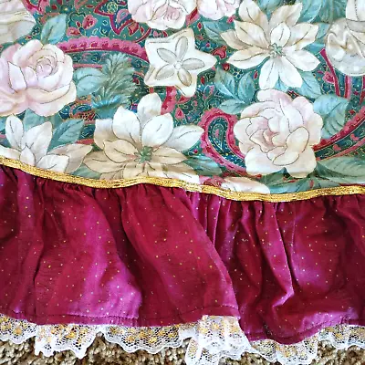 Vintage Christmas Tree Skirt Victorian Style Floral Ruffled 49.5  • $23.99