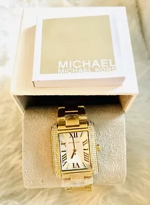 Michael Kors Emery Square  Gold Crystals Women's Watch Mk4644 New Authentic • $130