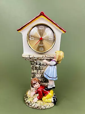 VTG GDR Grafenthal Boy Girl Figurine Porcelain Case Mercedes Quartz Desk Clock • $179.99