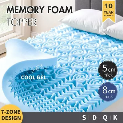 Memory Foam Mattress Topper COOL GEL 8CM 7 Zone Underlay Mat Medium Firm All Siz • $64.99