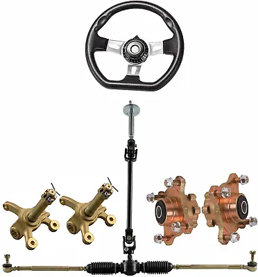 Go Kart Steering Wheel Knuckle Gear Rack Pinion Shaft Kit+ 4 Stud Hub Stub Axle • $215.38