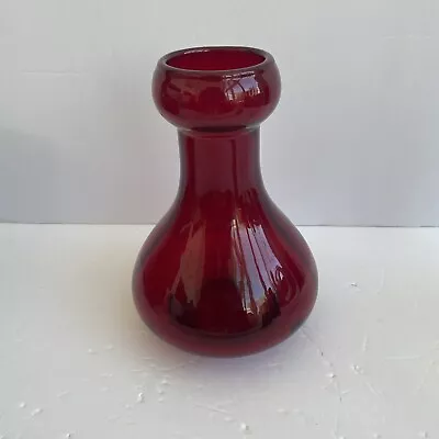 Vintage Ruby Red Glass Bud Vase MCM Unique Apothecary Shaped Table Decor • $19.37