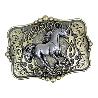 Stylish Vintage Style Running Horse Two-tone Western Belt Buckle NEW! • $16.99