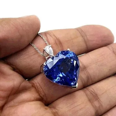 3 CT Heart Cut Blue Lab-Created Sapphire Pendant Necklace 14K White Gold Plated • $74.99