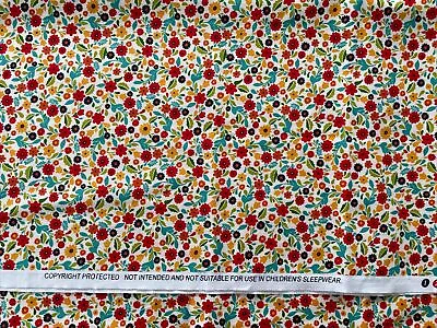 Vintage Quilt Cotton Tyne Flowers Print Red Blue Yellow Fabric 34”x44” • $4.50