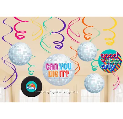 12 Good Vibes Hanging Swirls 60s 70s 80s Disco Birthday Party Ceiling Decoration • £5.49