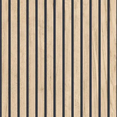 Belgravia Wood Slats Wallpaper 3D Realistic Stripe Paneling Vinyl - Walnut & Oak • £10.99