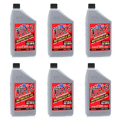 Lucas Oil 10702 Synthetic 20W-50 Motorcycle Engine Oil For Wet Clutches 6 Packs • $67.98