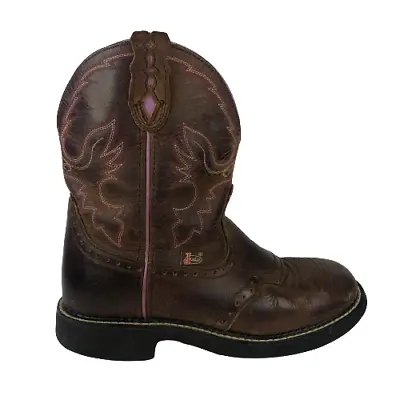 Justin Gypsy Brown Pink Leather Round Toe Western Cowboy Boots L9903 Women's 7 B • £31.84