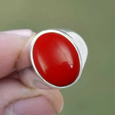 Red Coral Mens Ring Solid 925 Sterling Silver Gift Ring Handmade Boho Rings • $39.99