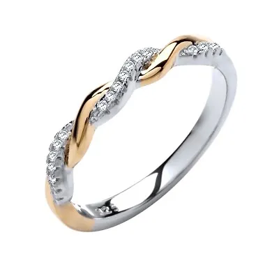 £20.95 • Buy Sterling Silver & Yellow Gold 0.10ct Simulated Diamond Eternity Ring Size J To V