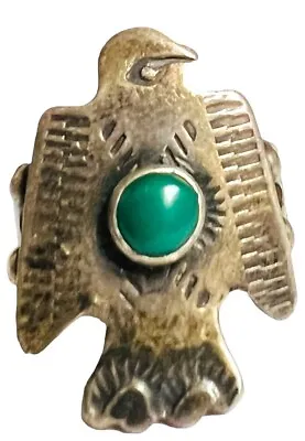 Vtg Harvey Era Sterling Silver Green Turquoise Thunderbird Ring Sz 6 Nice • $139.99