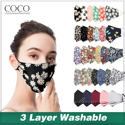 Cotton 3 Layers Floral Face Mask Adult Unisex Mouth Protective Reusable Washable • $6.95