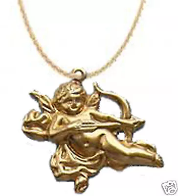Vintage Celestial WINGED CUPID CHERUB ANGEL PENDANT NECKLACE Love Charm Jewelry • $6.97