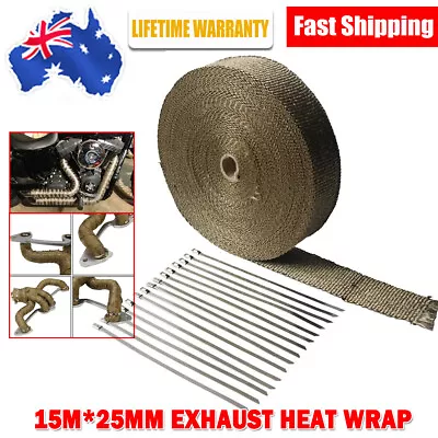 15M Titanium Wrap 1Inch X 50 Feet Exhaust Header Heat Wrap Kit + 10X Locking Tie • $21.50