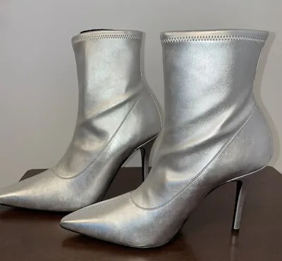 Giuseppe Zanotti Salome Silver Laminated Boot Size 9.5 Metallic Stretch • $150