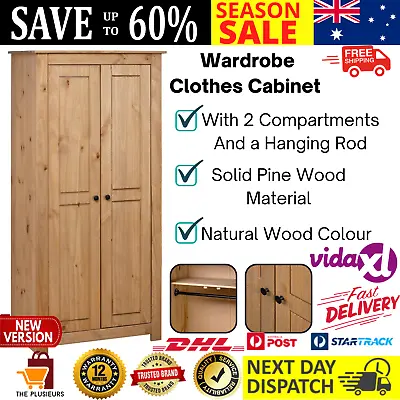 $314.53 • Buy Wooden Wardrobe 2-Door Clothes Cabinet Closet Storage Organizer Solid Pine Wood